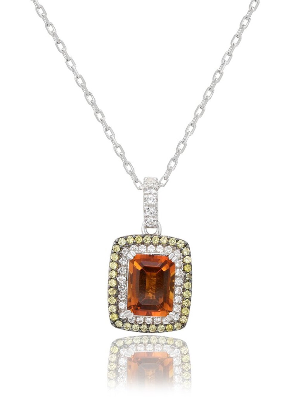Suzy Levian Sterling Silver Emerald Cut Citrine Topaz And Sapphire Pendant